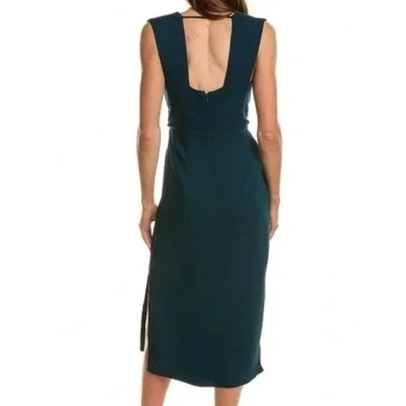 Anthropologie BHLDN Teal V Neck Sleeveless Wrap Waist Bow Back Midi Dress Size 4 - Picture 3 of 16